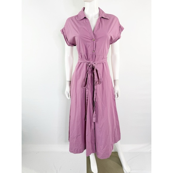 Hatch Dresses & Skirts - HATCH Purple Belted Maternity Midi Shirt Dress Size 1 US S Collared Short Sleeve